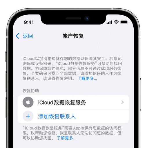 文山苹果手机维修分享在 iPhone 上设置帐户恢复联系人的方法 