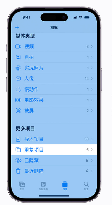 文山苹果手机维修分享升级 iOS 16 后无法查看到“重复项目”相簿怎么办 