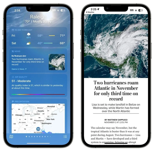 文山苹果14维修分享iPhone 14手机如何看天气时顺带看新闻 